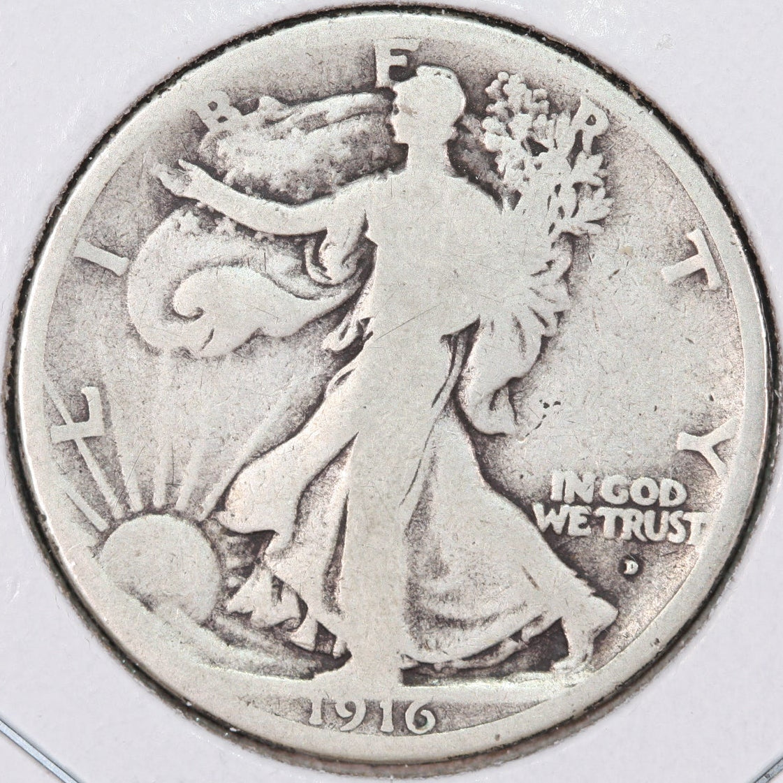 1916-D Walking Liberty Half Dollar, Very Good Circulated Coin, Store #07022