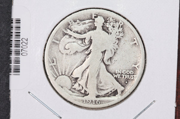1916-D Walking Liberty Half Dollar.  Circulated Condition. Store #07022