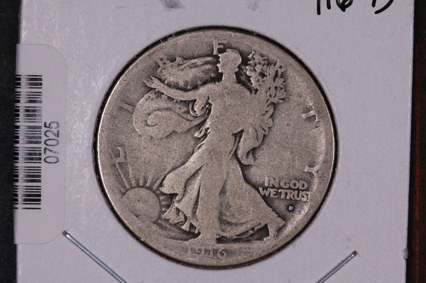 1916-D Walking Liberty Half Dollar.  Circulated Condition. Store #07025