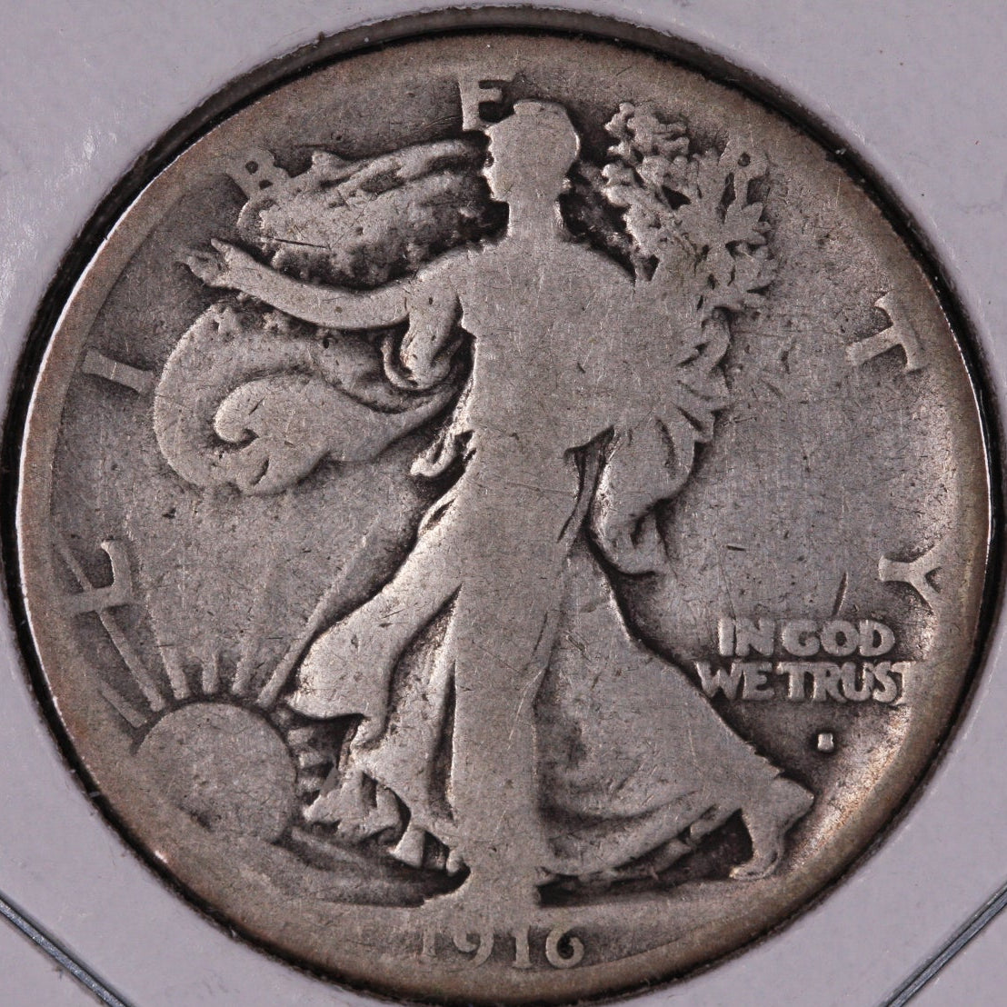 1916-D Walking Liberty Half Dollar, Very Good Circulated Coin, Store #07036
