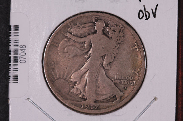1917-D Walking Liberty Half Dollar, Obv.  Circulated Condition. Store #07048