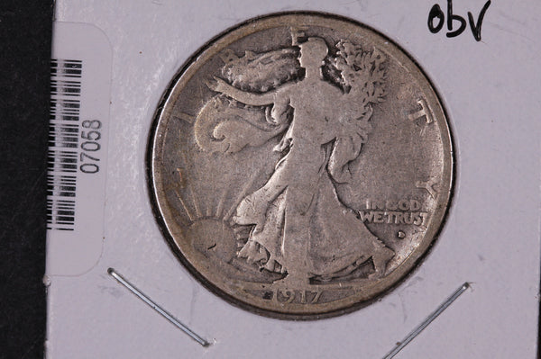 1917-D Walking Liberty Half Dollar, Obv.  Circulated Condition. Store #07058