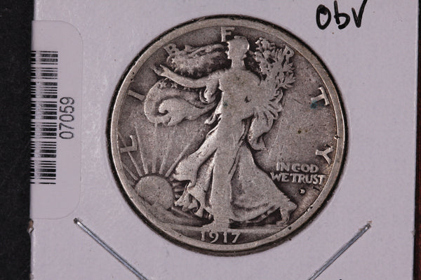 1917-D Walking Liberty Half Dollar, Obv.  Circulated Condition. Store #07059