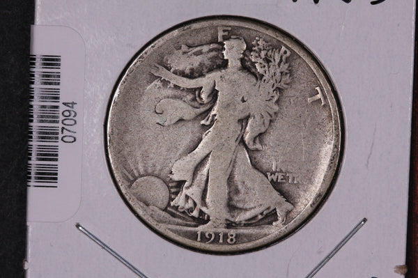 1918-D Walking Liberty Half Dollar.  Circulated Condition. Store #07094