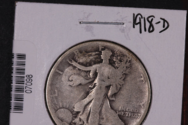 1918-D Walking Liberty Half Dollar.  Circulated Condition. Store #07098