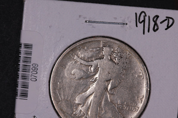 1918-D Walking Liberty Half Dollar.  Circulated Condition. Store #07099