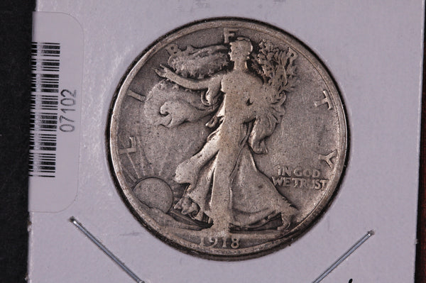 1918-D Walking Liberty Half Dollar.  Circulated Condition. Store #07102