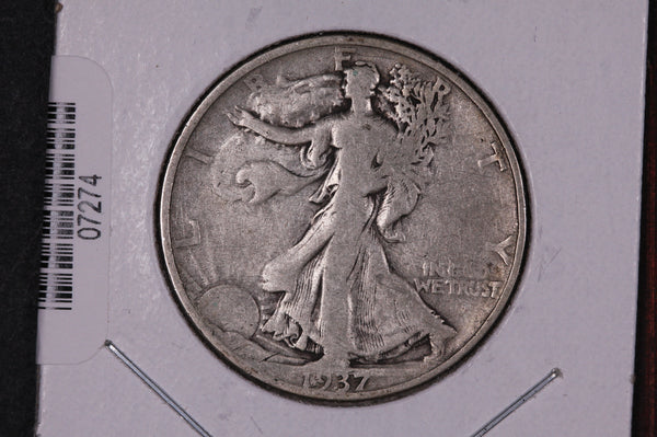 1937-S Walking Liberty Half Dollar.  Circulated Condition. Store #07274
