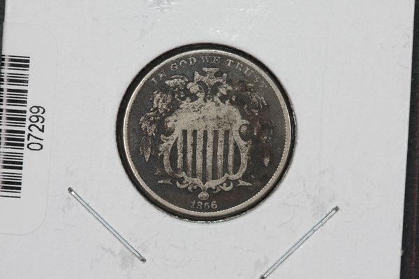 1866 Shield Nickel, Circulated Collectible Coin. Store #07299