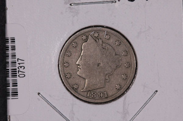 1891 Liberty Nickel, Circulated Collectible Coin.  Store #07317